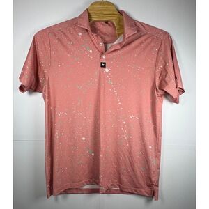 Bad‎ Birdie Men's Performance Golf Polo Orange Paint Splatter Teal White Sz 2XL